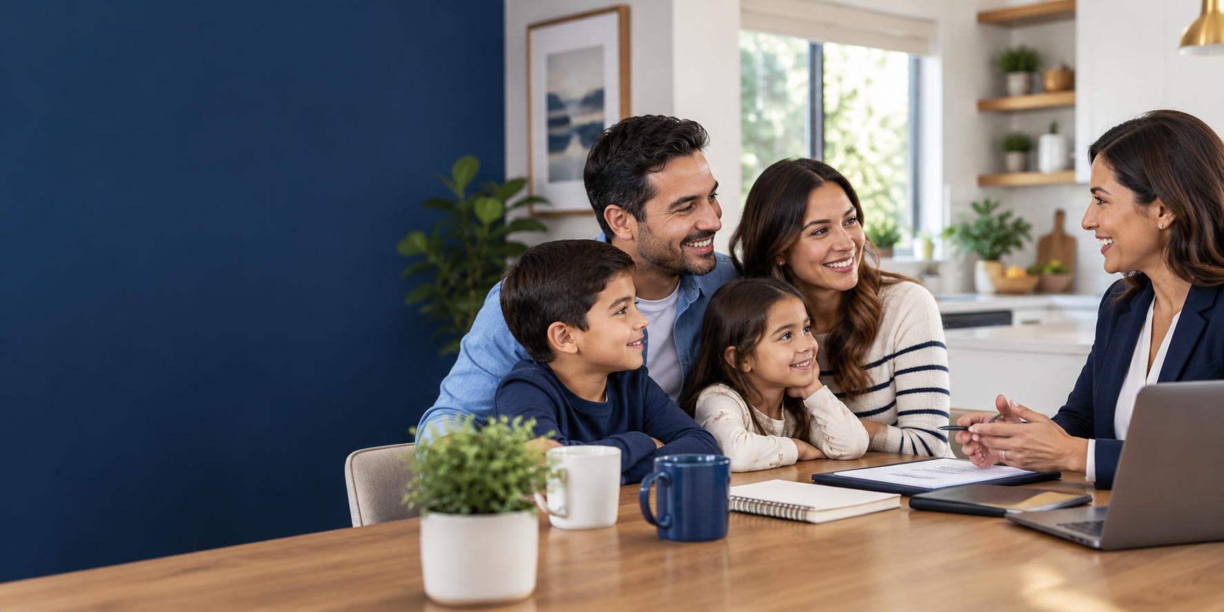 Familia recibiendo orientación profesional en su hogar